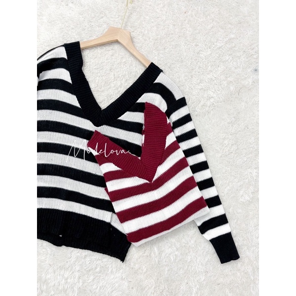 MDLV ~ Natasya Rajut Atasan Garis Rajut Lengan Panjang Blouse Rajut Zebra Fashion Wanita