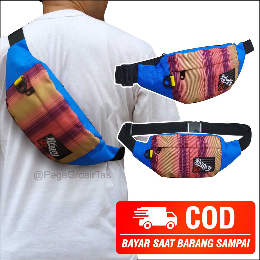 Pege 8842 - Waistbag Tas Pinggang Oval Pria Model Slempang Kombinasi Motif Abstrak Bahan Tebal