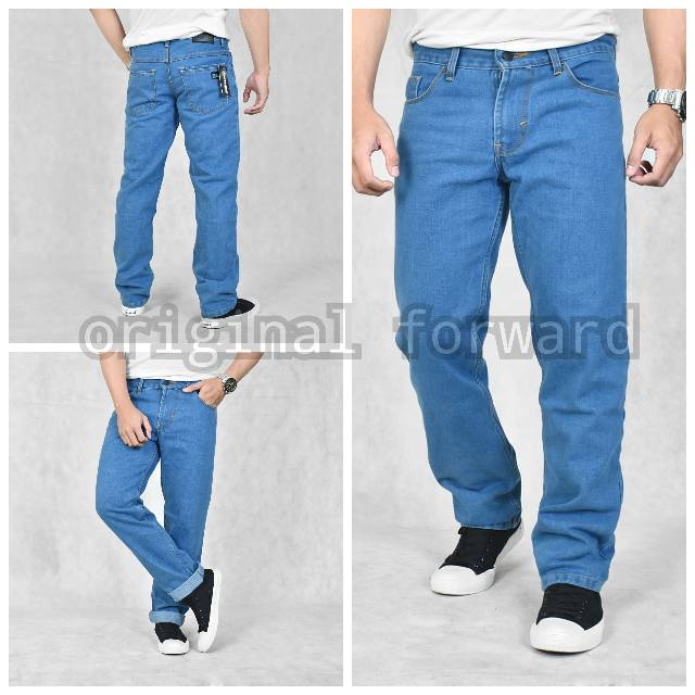 Celana jeans pria basic pola reguler original forward