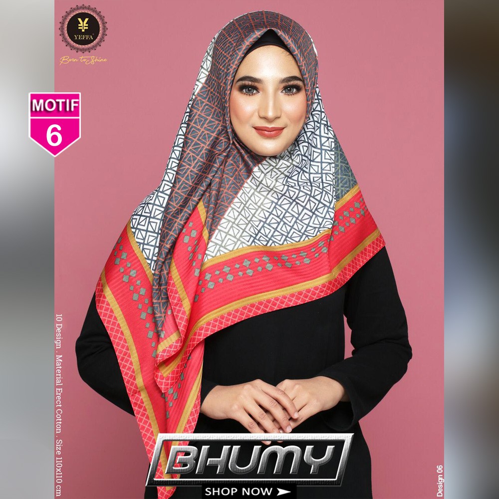 Hijab Segiempat BHUMY 6 By Yeffa Scarf - Jilbab Kerudung MOTIF