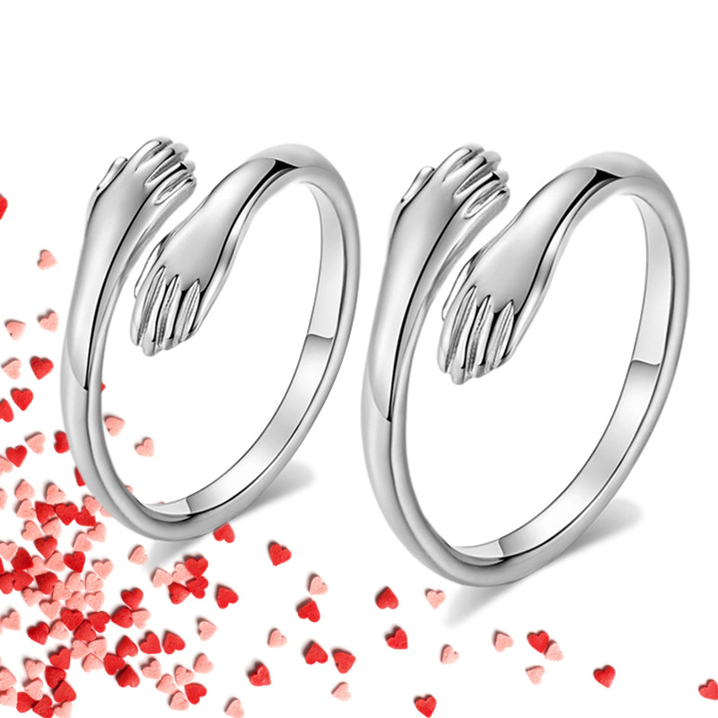 Fashion Creative Love Hug Silver Color Ring  / Adjustable Love Forever Finger Ring Open Ring Jewelry Gifts for Lovers