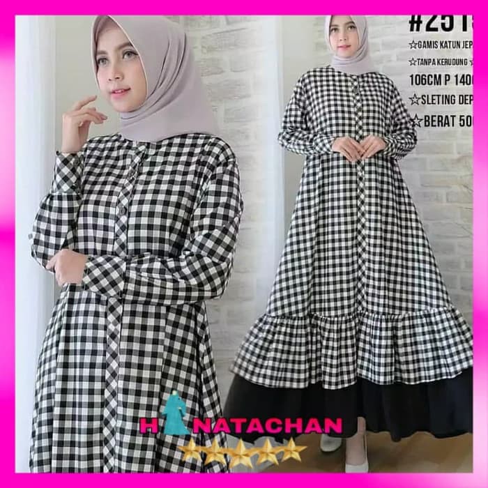 Order Langsung Baju Gamis Wanita Terbaru / Gamis Katun Motif Kotak Kekinian Berkualitas