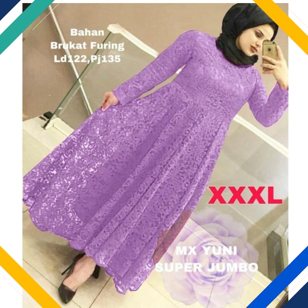 YUNI SUPER JUMBO 3XL LILAC Kekinian Gamis 0121 Premium TJI Baju Gamis Wanita Terbaru