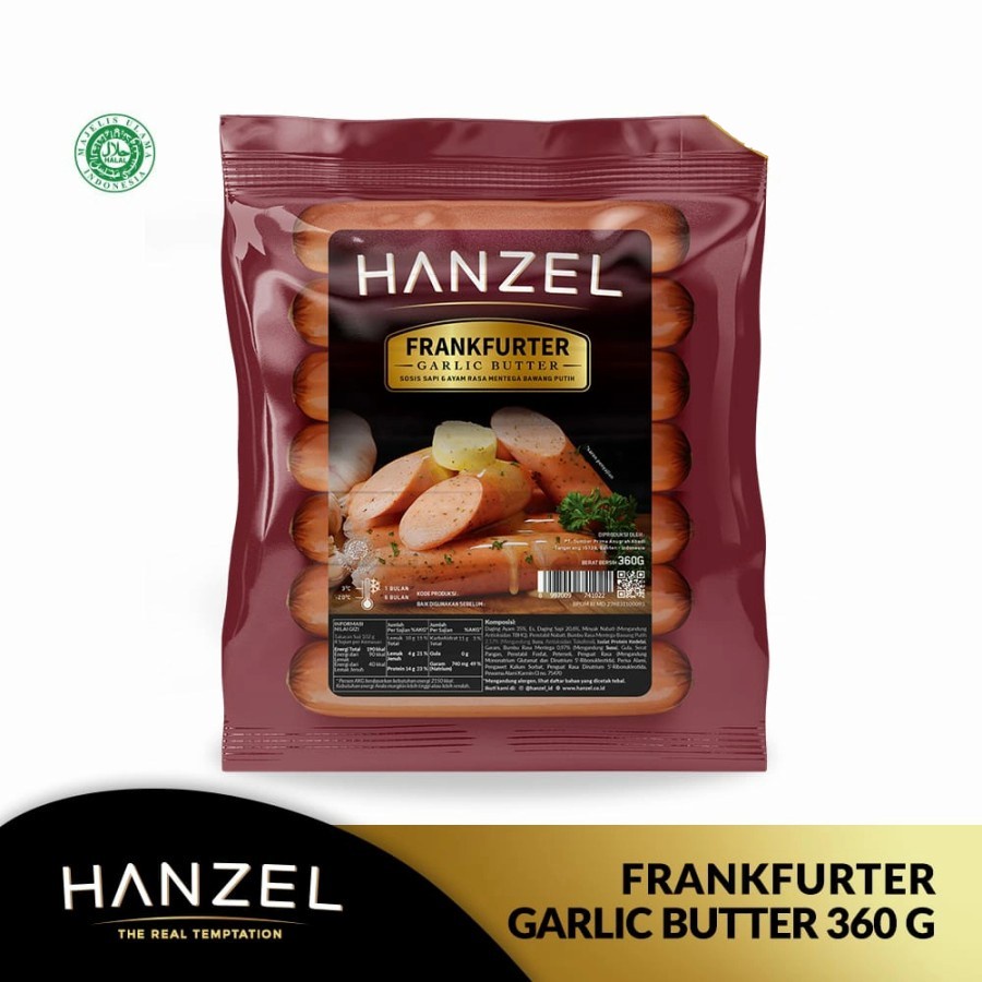 SOSIS SAPI FRANKFURTER GARLIC BUTTER HANZEL 360GR PREMIUM BEEF SAUSAGE ISI 7PCS HALAL