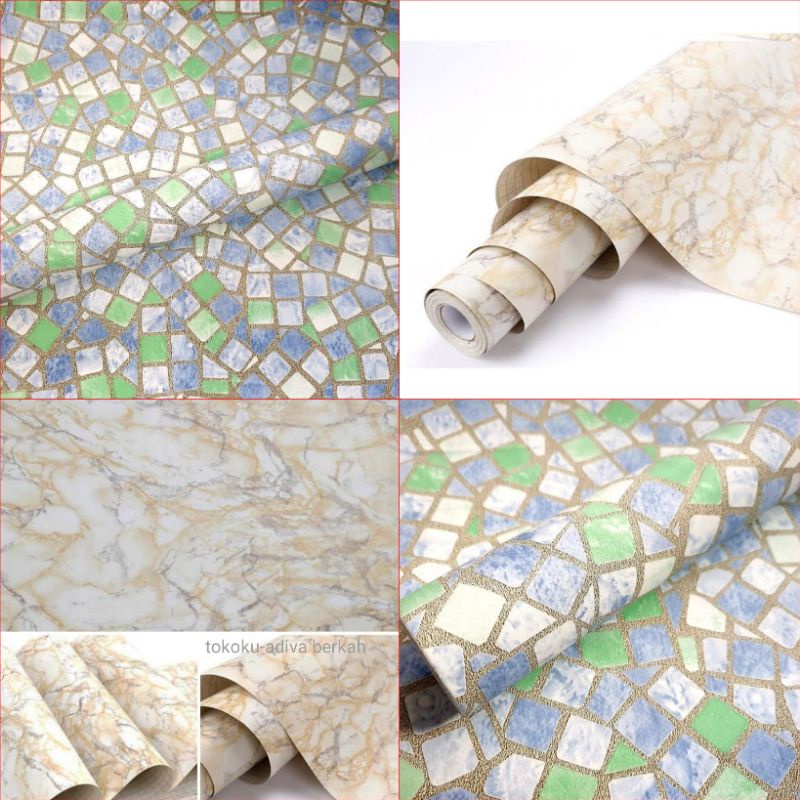 Wallpaper Stiker Dinding Motif Marmer Varian Warna Cream Putih Coklat Muda Natural Motif Pecahan Ker