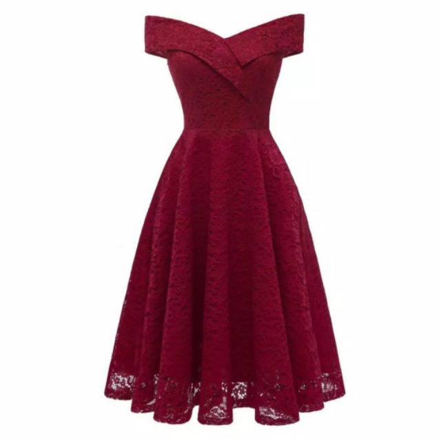 Baju Dress Wanita Trandy Natal Terbaru 2021 Model Midi Kekinian Brukat Furing / Dress Lengan Pendek 