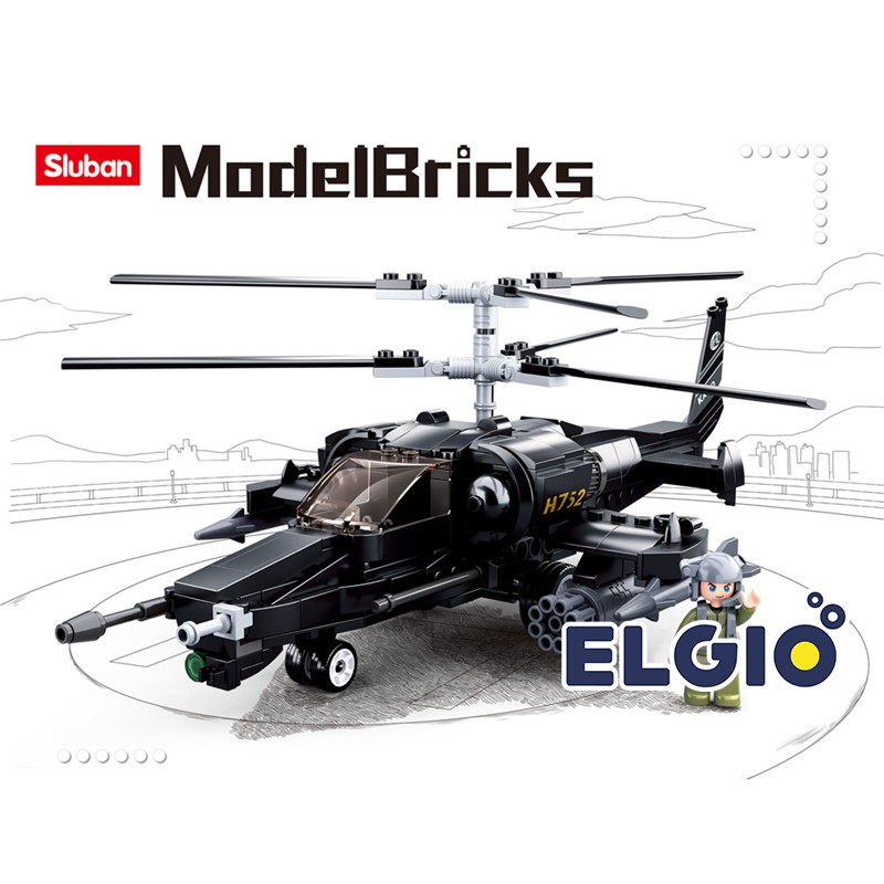 Sluban Bricks Tentara Helikopter Perang Hitam Black Hawk M38 B0752