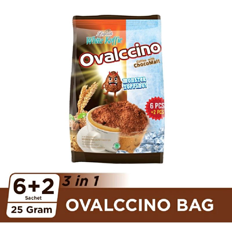 

OVALCCINO LUWAK WHITE COFFEE WITH CHOCO MALT 150grm isi 6+2 SACHET