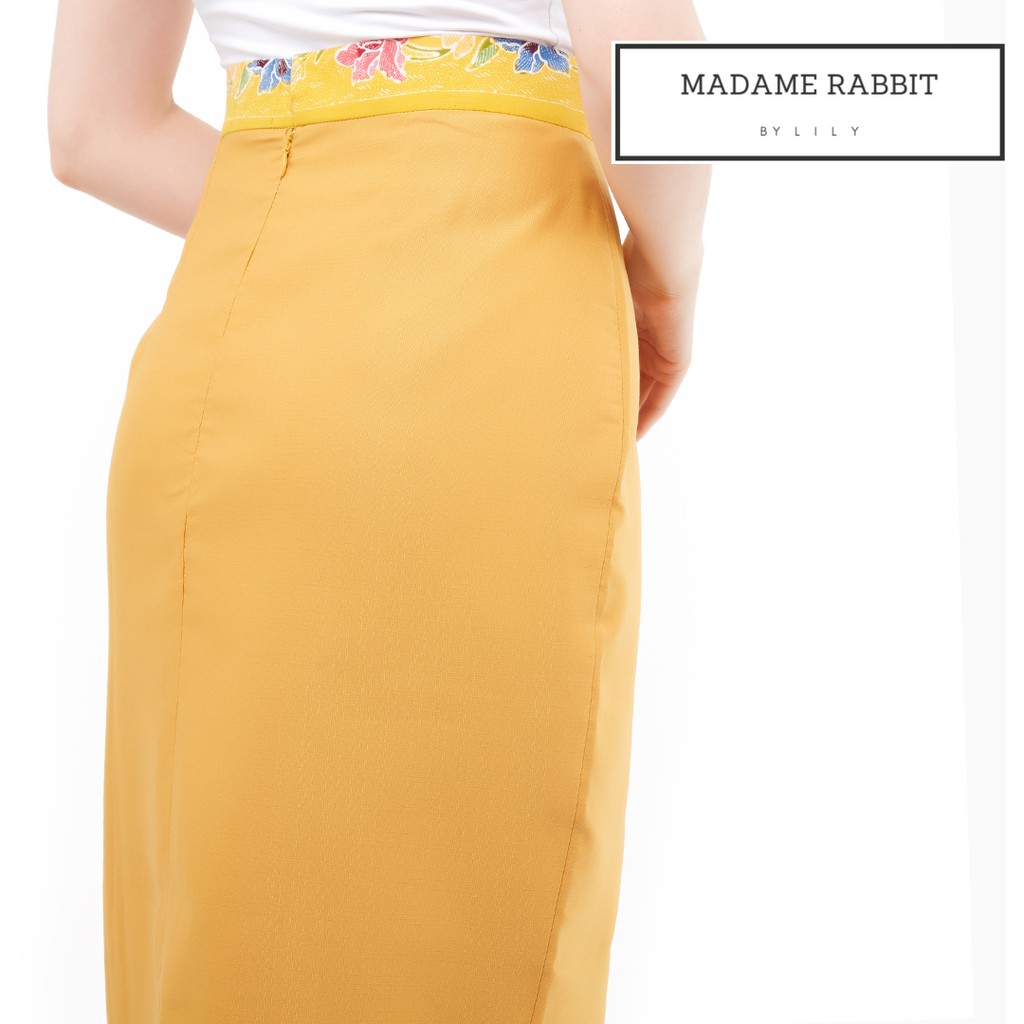 MADAME RABBIT - Rok Batik Kerja Madame Rabbit Warna Kuning Span Pendek Katun Rapi Motif Sun Flower-3