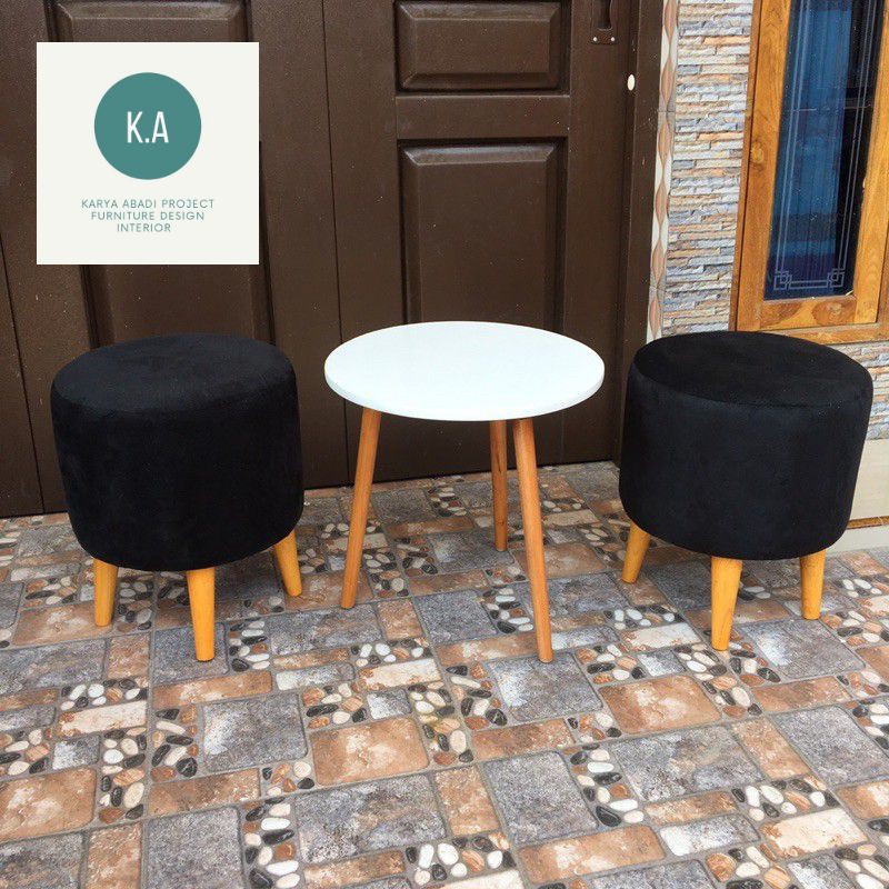 Sofa Stool Set Meja ( Kursi Stool Tamu Minimalis - Meja Bulat )