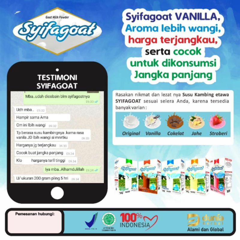 

SYIFAGOAT / SUSU KAMBING ENAK / SUSU KAMBING STRAWBERRY / SUSU PENGGEMUK ANAK