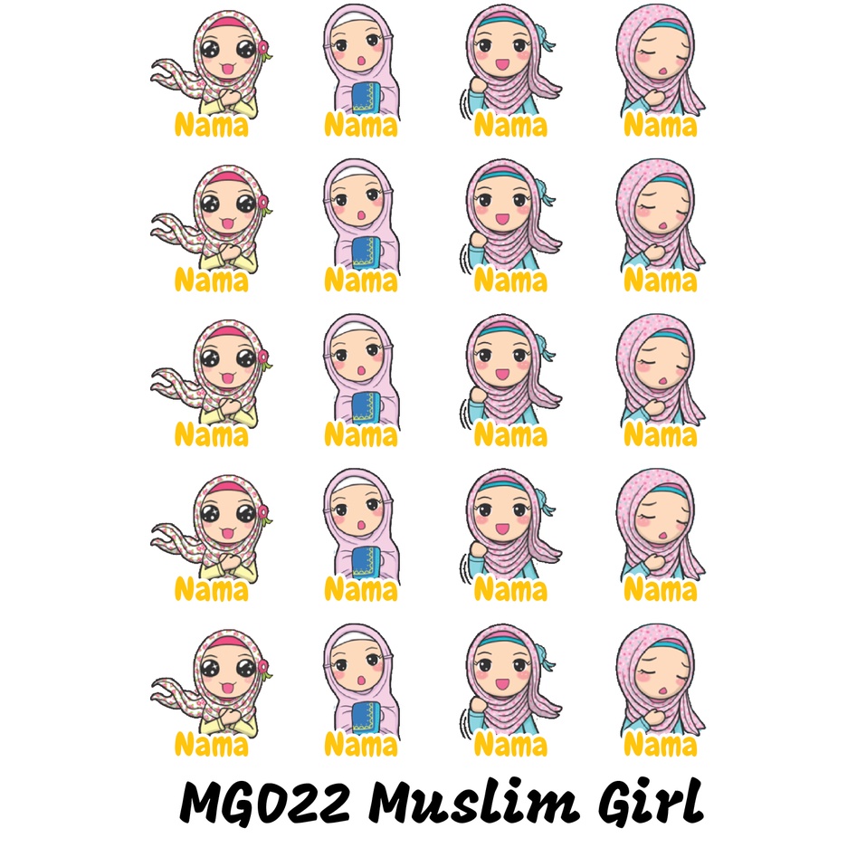 

Sticker Nama Cutting Label Waterproof Tahan Air Muslim Girl 22 (MG022)
