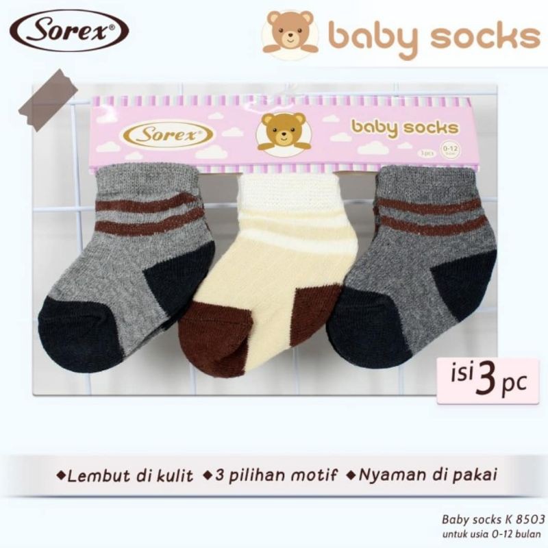 Kaos kaki Bayi 0-12 Bulan isi 3 Sorex k8501-3 dan k8401-3