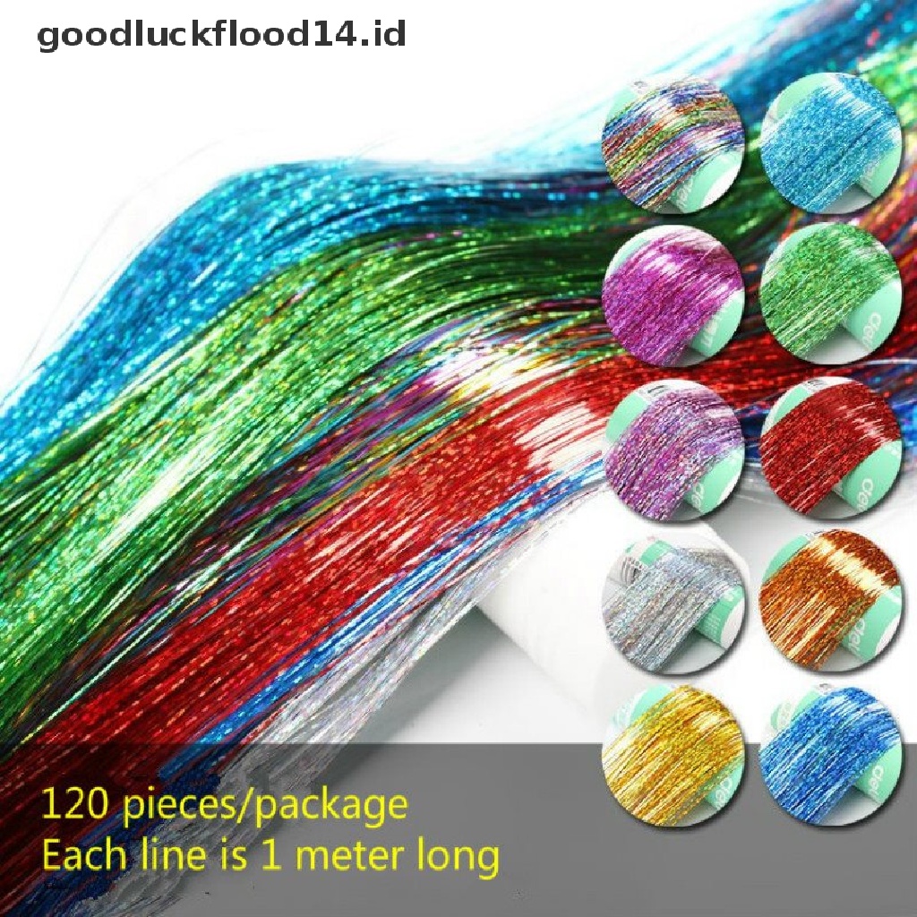 [OOID] 200 Strands Holographic Sparkle Hair Tinsel Extensions Dazzles 90cm Women Hippie ID