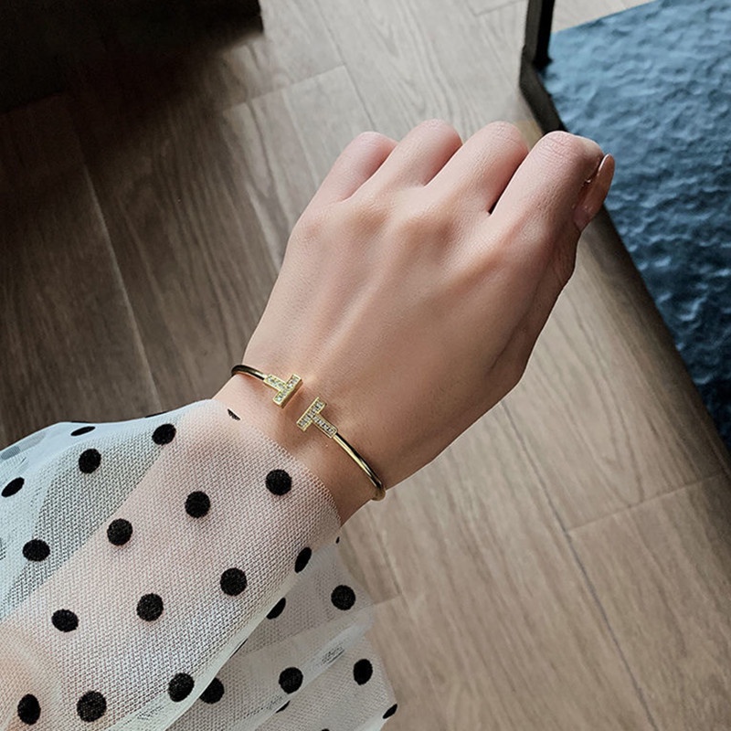 Gelang Berlian Imitasi Korea Klasik Fashion T Bentuk Bangle Terbuka Perhiasan-4