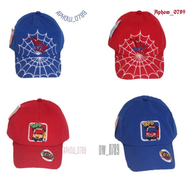 Topi anak bordir motif tayo spiderman umur 2-10 tahun