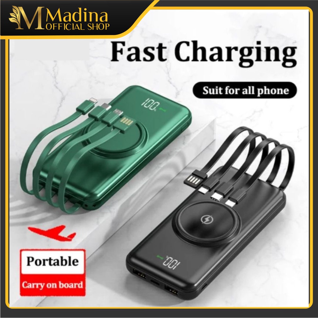 Powerbank 20000mAh Power Bank Wireless Charger For iPhone 11 X XR Huawei mate30 LED Display With 4 C