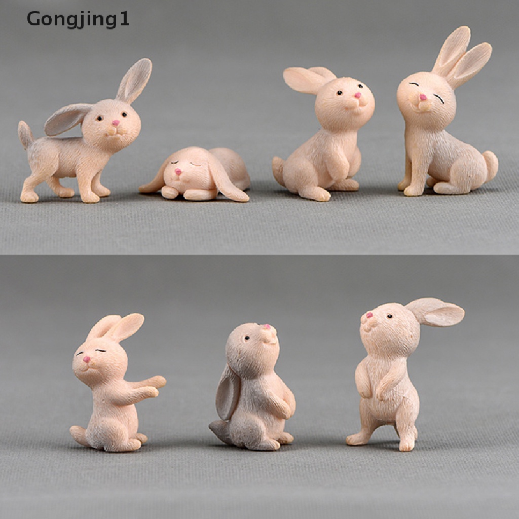 Gongjing1 7pcs / Set Miniatur Kelinci Paskah Bahan Resin Untuk Dekorasi Taman Mini / Craft