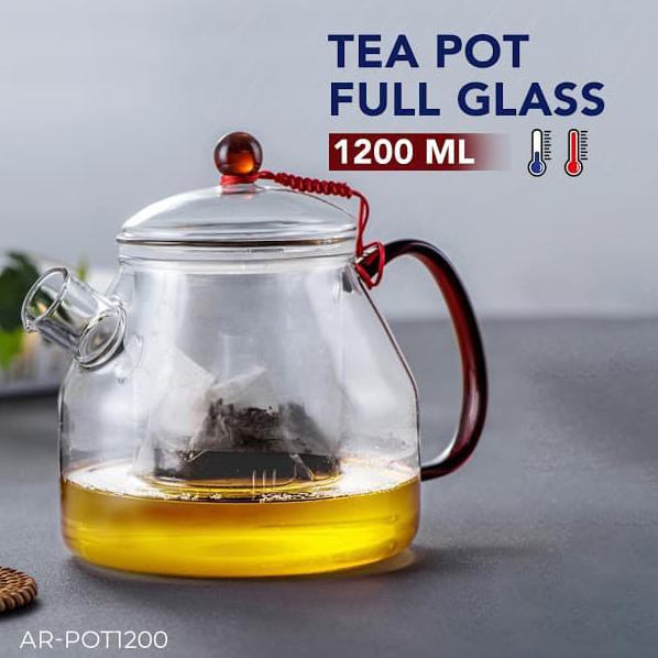 Teko Teh Kaca 1200ml Clear Borosilicate Glass Tea Pot Infuser