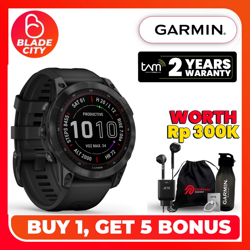 Garmin Fenix 7 Sapphire Solar Black DLC Titanium with Black Band - Smartwatch