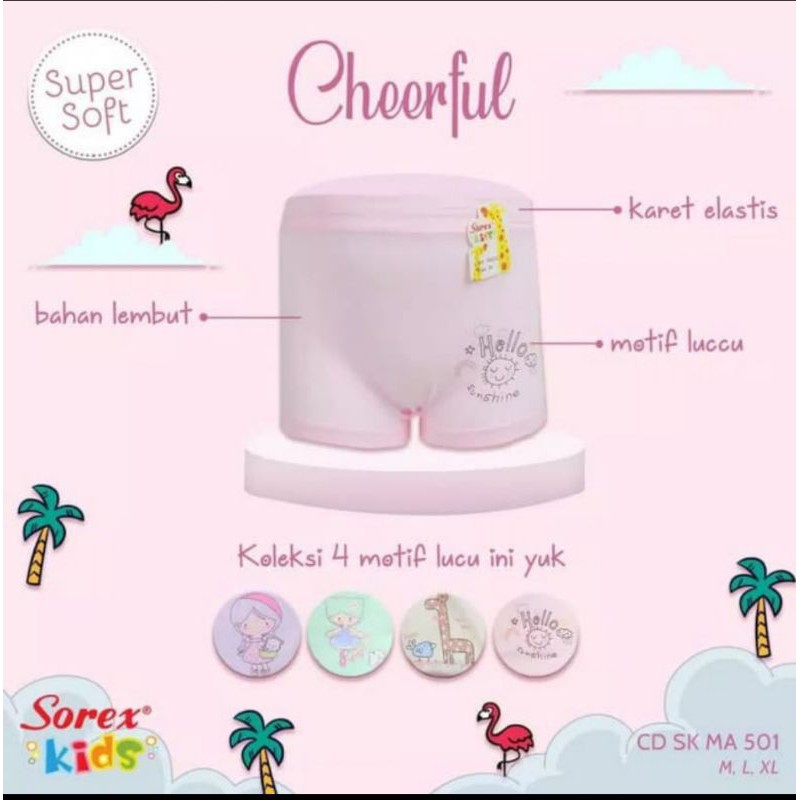 CELANA DALAM ANAK PEREMPUAN BOXER SEGIEMPAT SOREX KIDS CD SK MA 501 SUPER SOFT