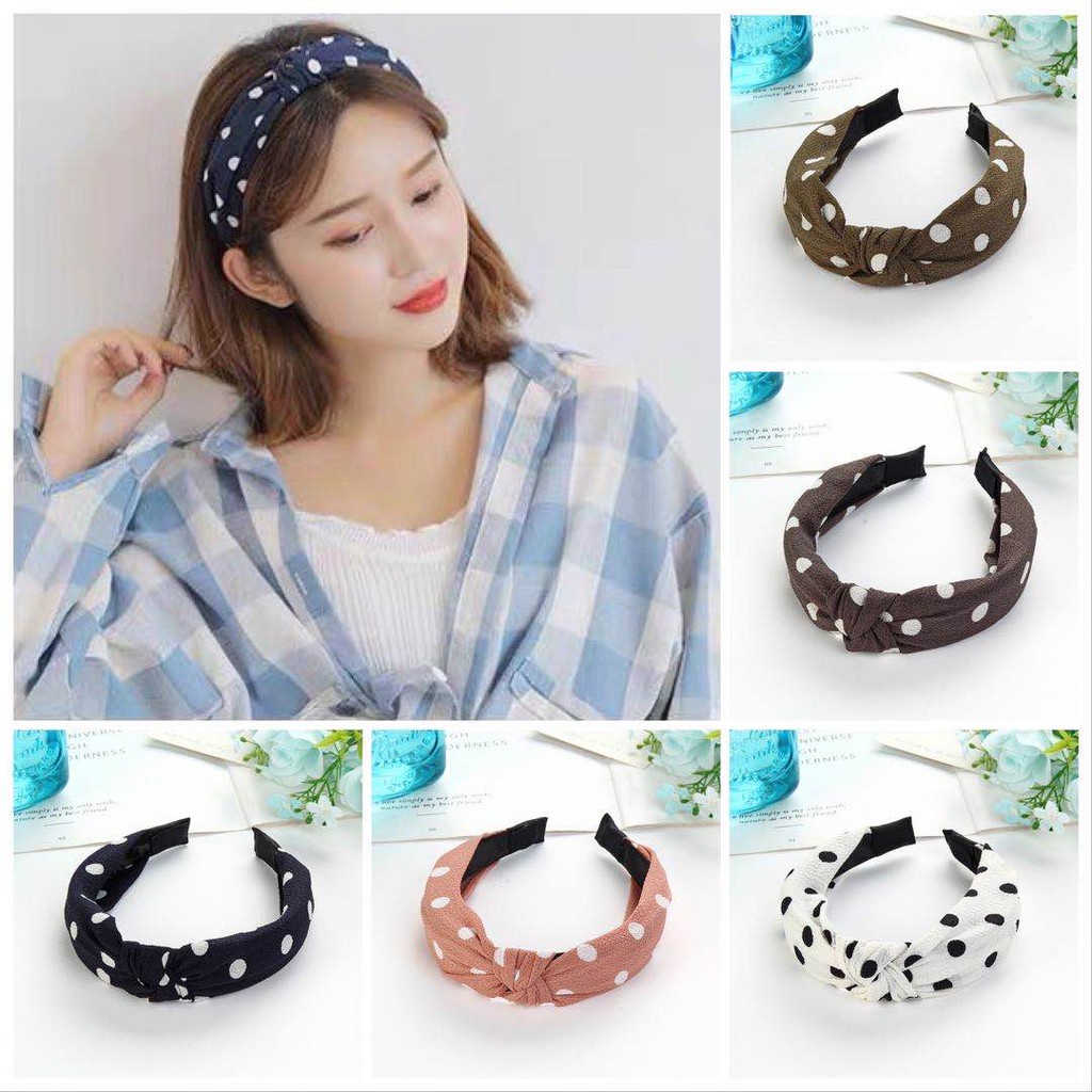 ✅COD Bando Wanita Motif Polkadot Aksesoris Rambut Bando Kain Dewasa Motif Polkadot Untuk Wanita