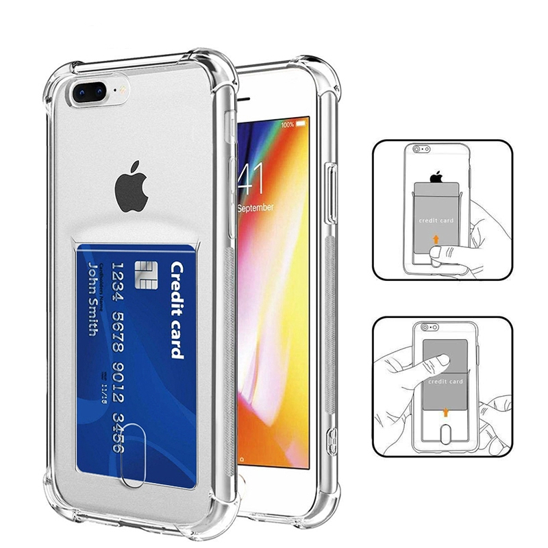 Case Bening Bahan TPU Halus dengan Slot Kartu untuk iPhone