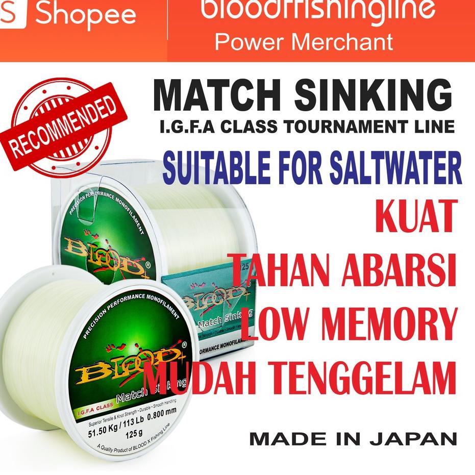 Paling Diminati.. SENAR PANCING BLOOD MATCH SINKING FISHING LINE JAPAN 125 GR