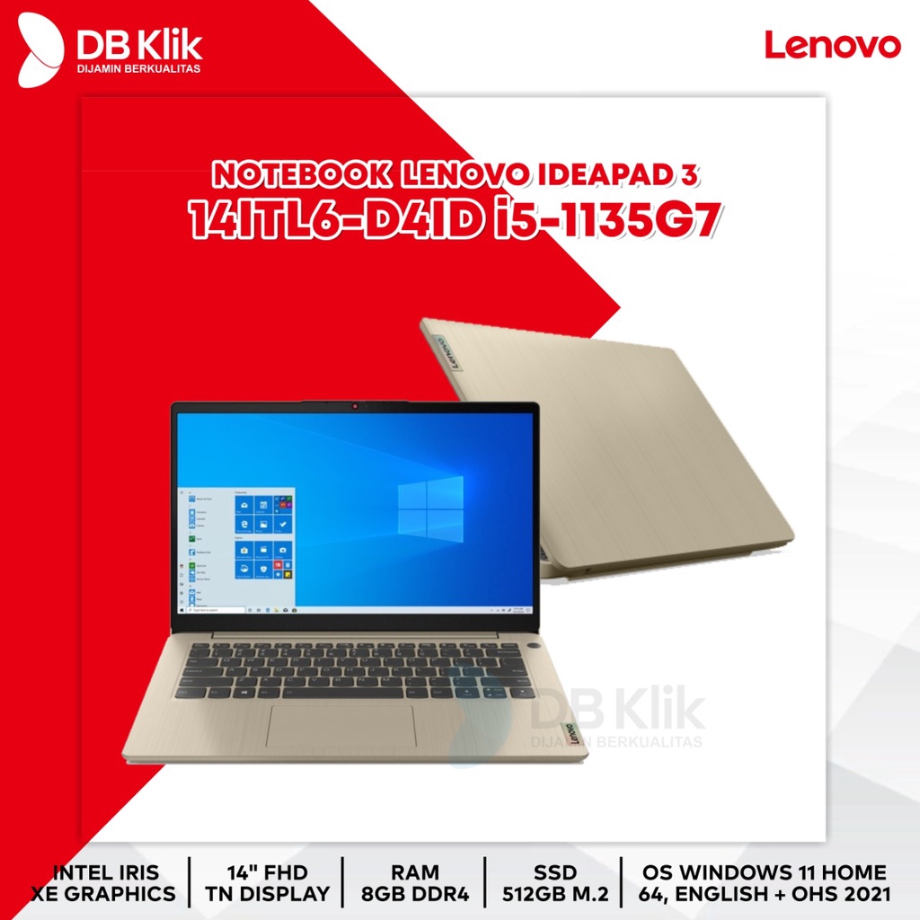 Notebook LENOVO IdeaPad3 14ITL6-D4ID i5-1135G7 8G SSD 512GB W11+OHS 14