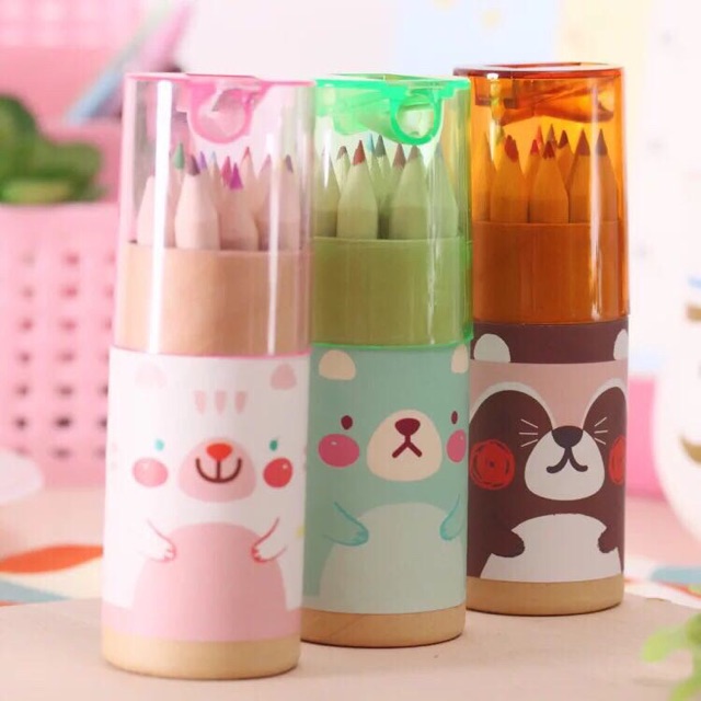 PWA053 Pensil Warna Mini Motif Animal / Pewarna Kayu dan Penggerik