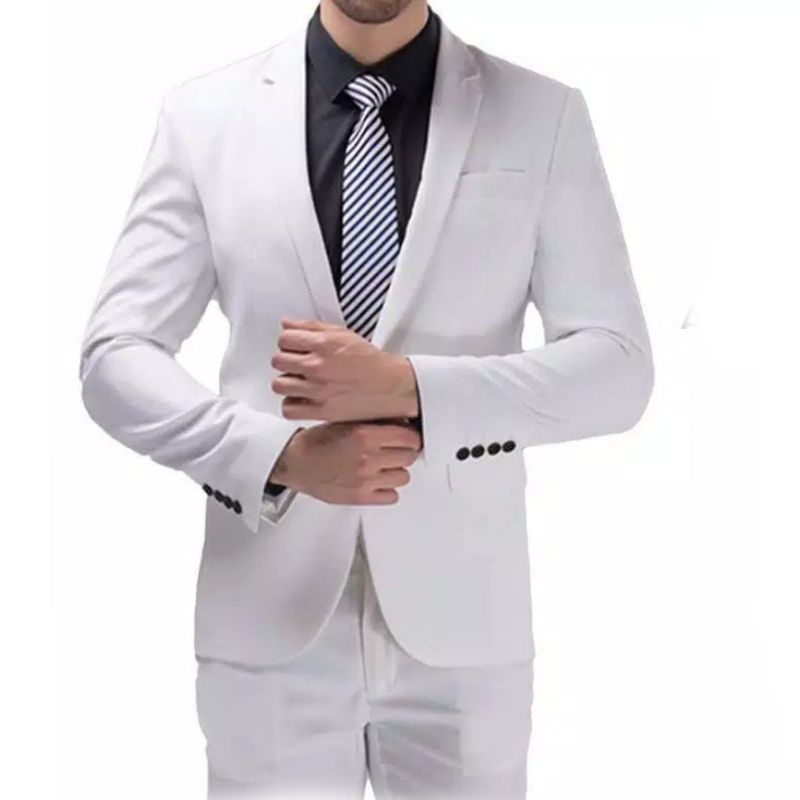 Jas Pria Blazer Putih / Jaz Blezer Nikah Resmi Semi Wool / Bleser Formal Kantor Premium Cowok