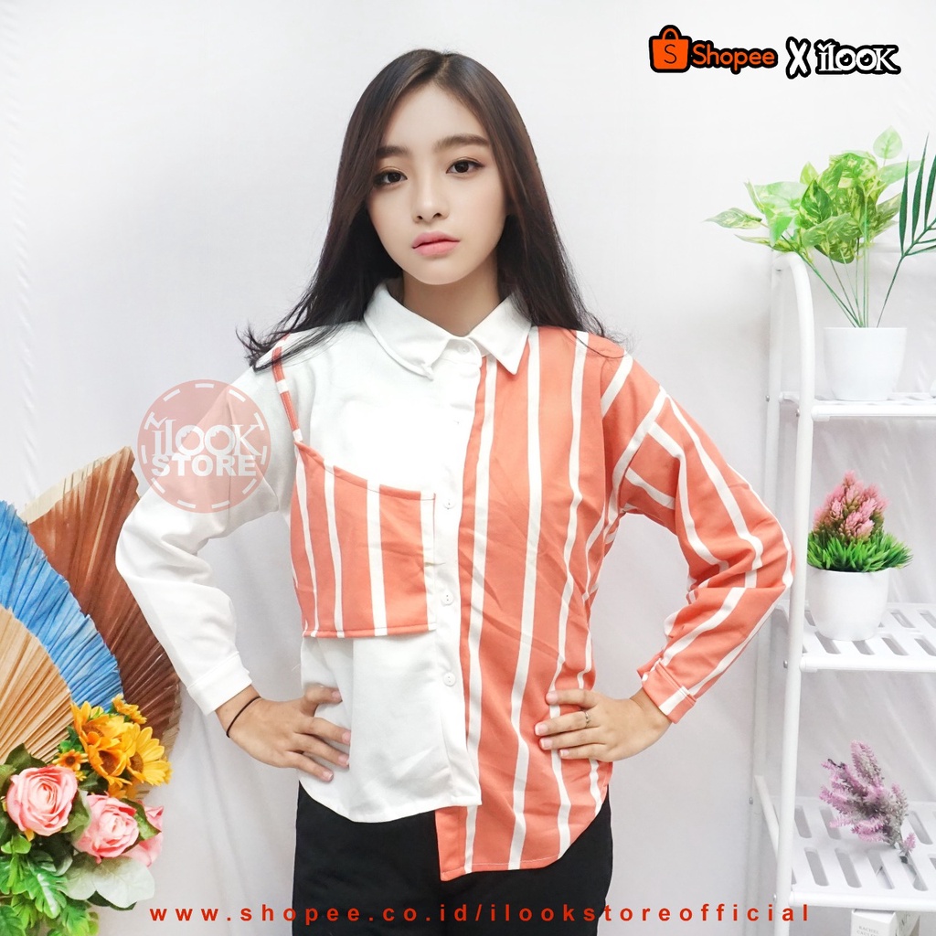 ilook | Lucky Top Blouse West | Chess Playfull Assymetrical Top | Blouse Wanita Bahan Creap