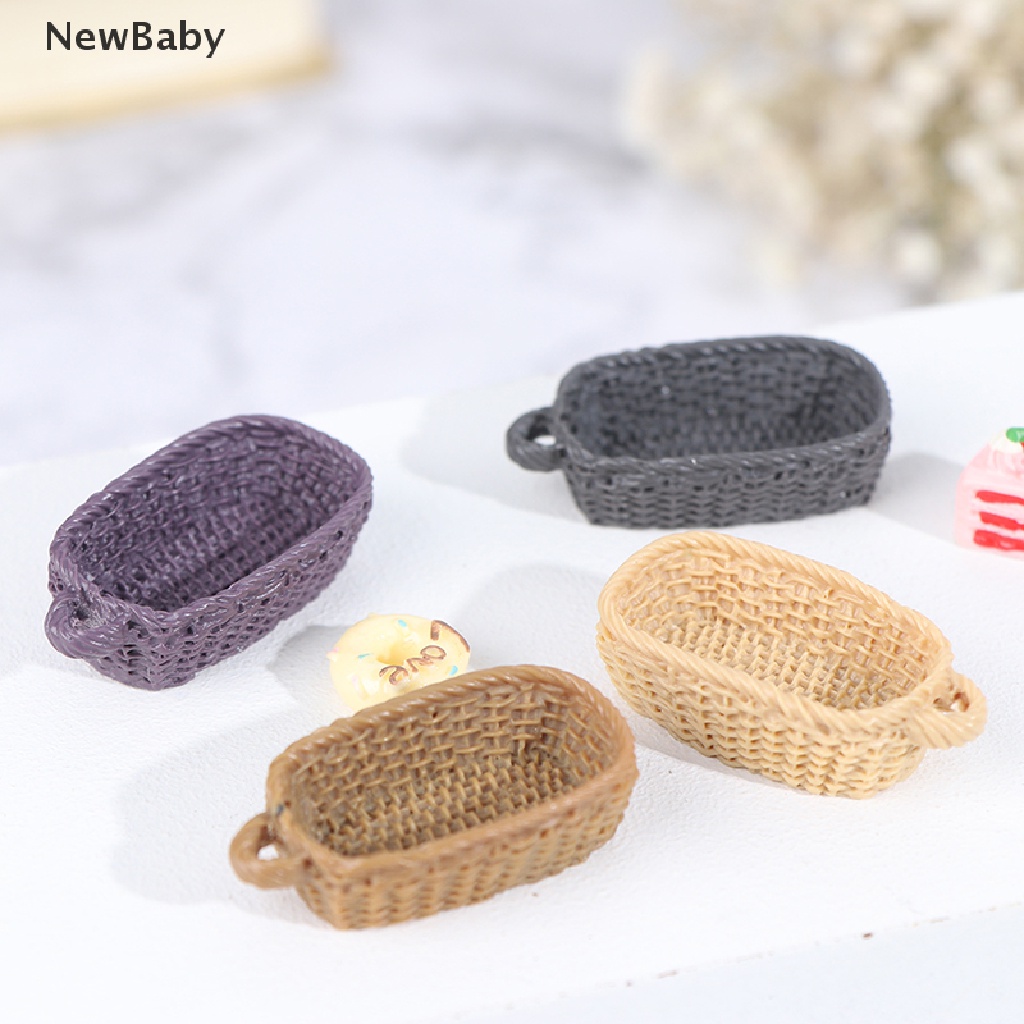 Newbaby Miniatur Keranjang Roti / Makanan Bahan Resin Skala 1: 12 Untuk Aksesoris Rumah Boneka