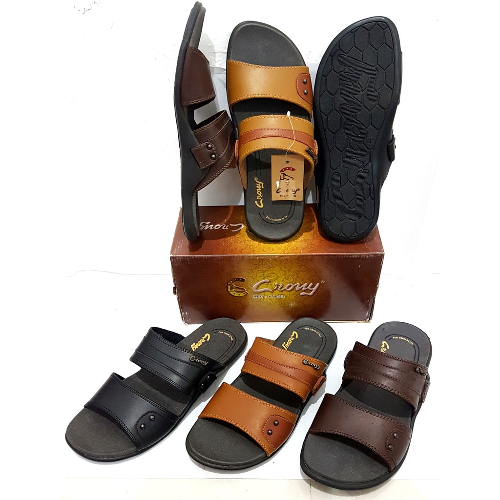 Sandal Kulit Pria Pakai Box Crony SMK  Size38-43 Sandal Pria Sandal SLIDE Sandal cowo