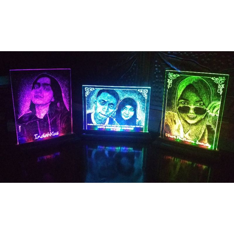 LAMPU TIDUR LUKISAN UKIR GRAFIR KACA LED (2 WAJAH VERTIKAL)