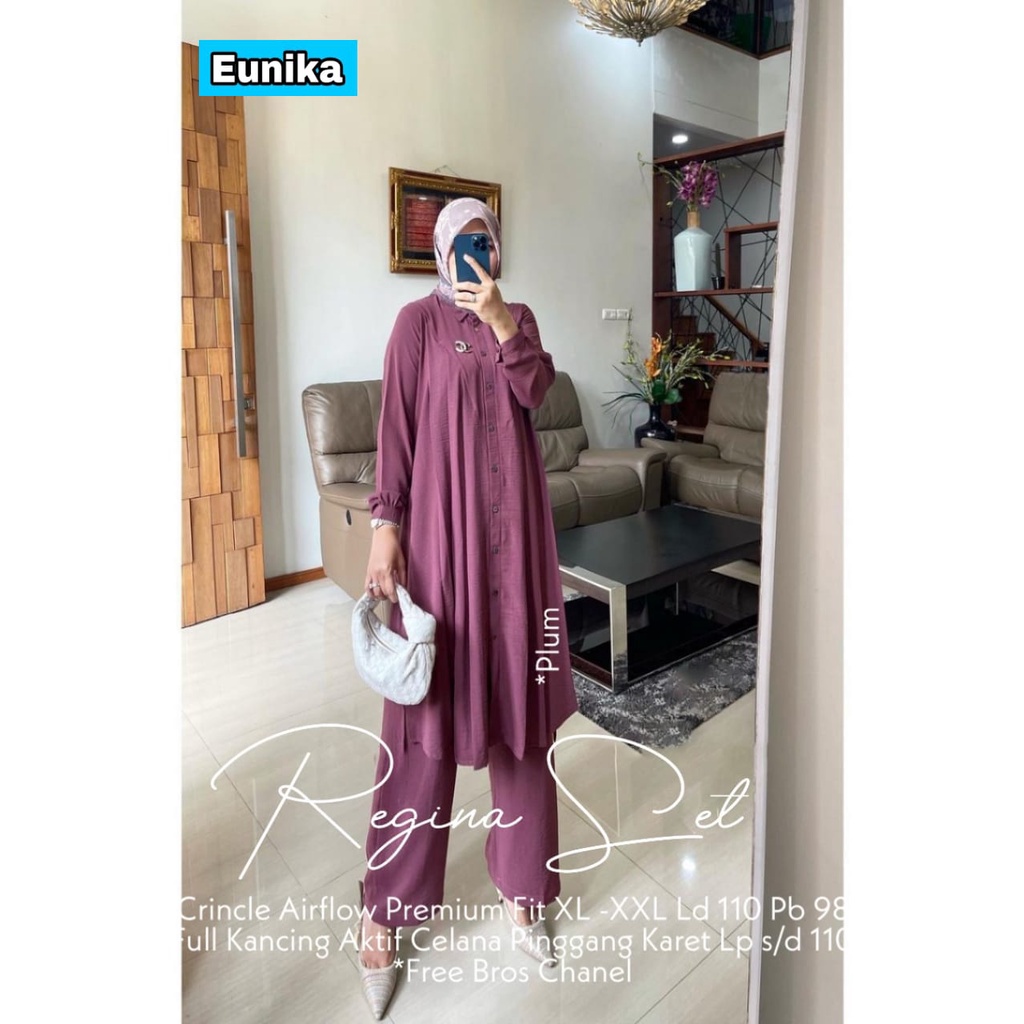 CARVIL ONE SET BY EUNIKA - CARVILA SET EUNIKA- REGINA ONESET BY EUNIKA - SET LONG TUNIK DAN CELANA WANITA - SET PAKAIAN MUSLIM WANITA-REGINA PLUM