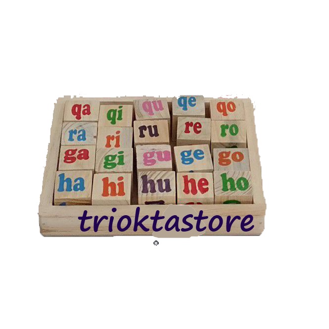 Balok Baca Suku Kata Mainan Kayu Edukasi Bahan pinus APE anak TK (PAUD)