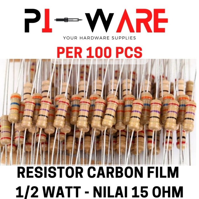 Paket Isi 100 Pcs Resistor Carbon Film 1/2 0.5 Watt Nilai 15R 15 ohm