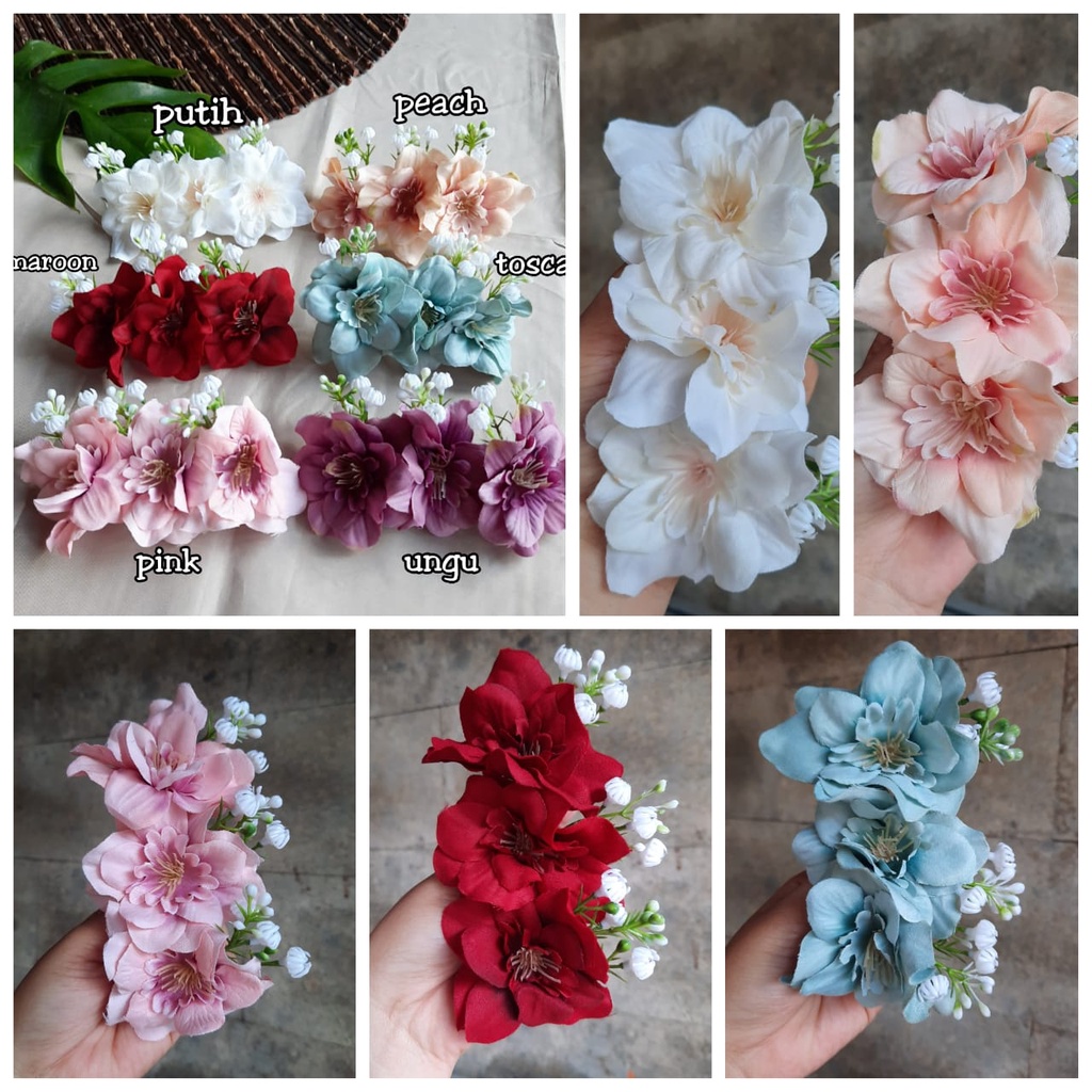 Semanggi sakura / sakura + baby breath / bunga hair do / karet ulir /semanggi bali / bunga rambut