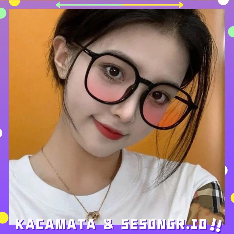 Kacamata wanita Pink Blush Glasses Perempuan Kaca mata Anti-biru Warna Kacamata Gaya Korea Bingkai Besar