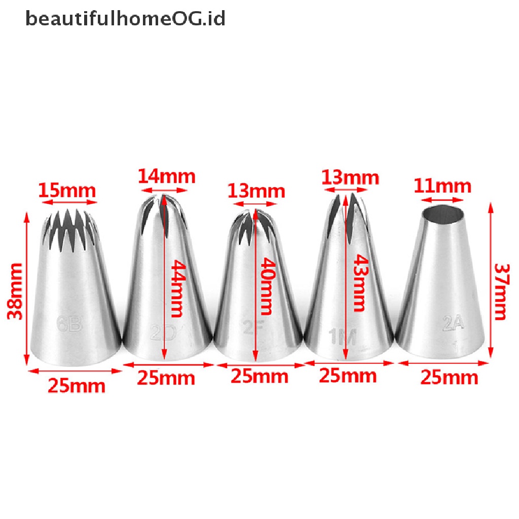 5pcs / Set Nozzle Icing Piping Bahan Stainless Steel Untuk Membuat Cupcake