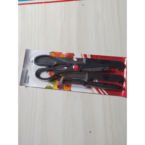 Pisau set 4in1 dapur berkualitas peeler pengupas buah alat potong manual gunting stainless steel