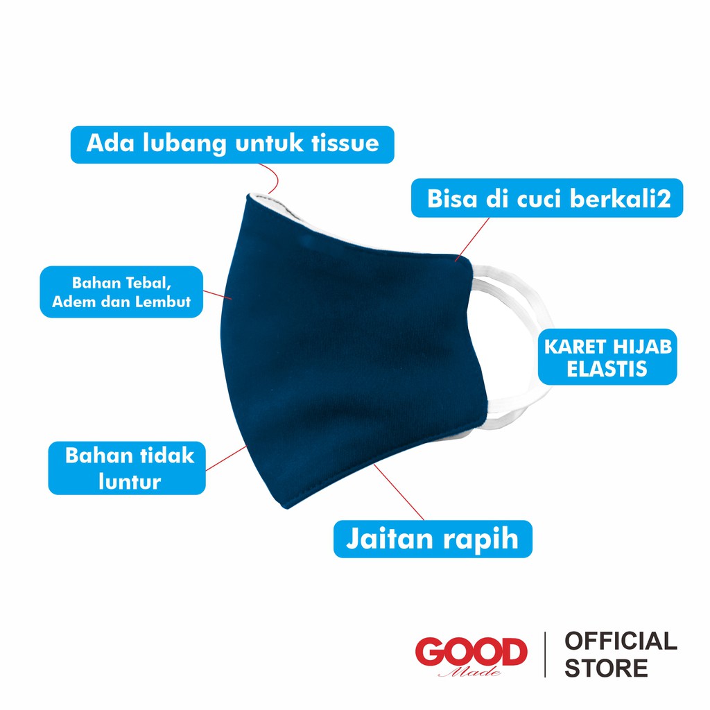 MASKER KAIN 3 PLY LAPIS 2 LAPIS KAIN + 1 SLOT (TISSUE) HIJAB | COD