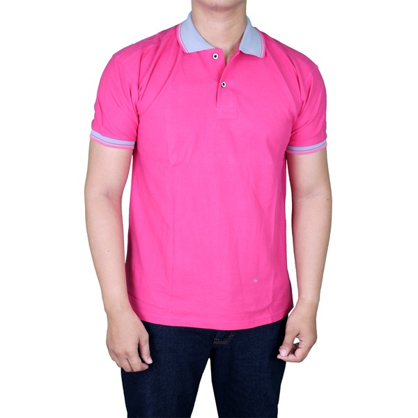 Kaos Polo Kerah Tangan Pendek Pria - Pink Fanta Kerah Abu - PLS 109