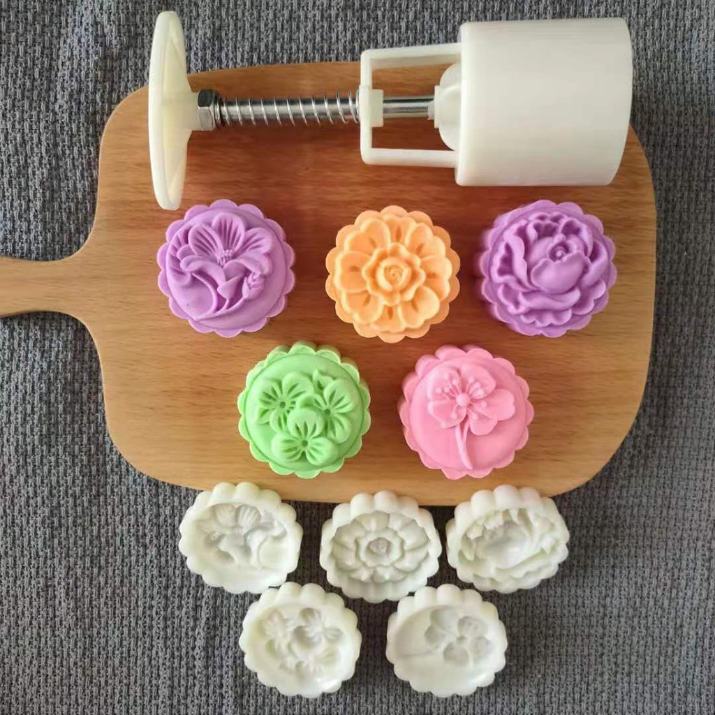 Cetakan Kue Bulan Mooncake Press Mold Bunga 50gr Set 5 Mold Type 033