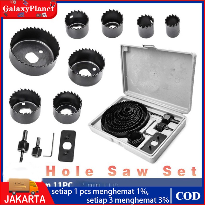 11 Pcs HoleSaw Kit Hole Saw Set Mata Bor Pelubang Kayu PVC Termurah Berkualitas