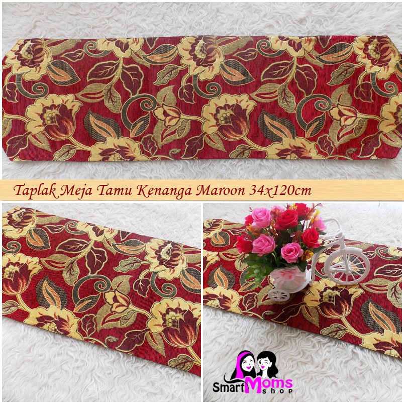 TAPLAK MEJA TAMU / TAPLAK MEJA PERSEGI PANJANG MINIMALIS MODERN MEWAH / RUNNER KENANGA MAROON