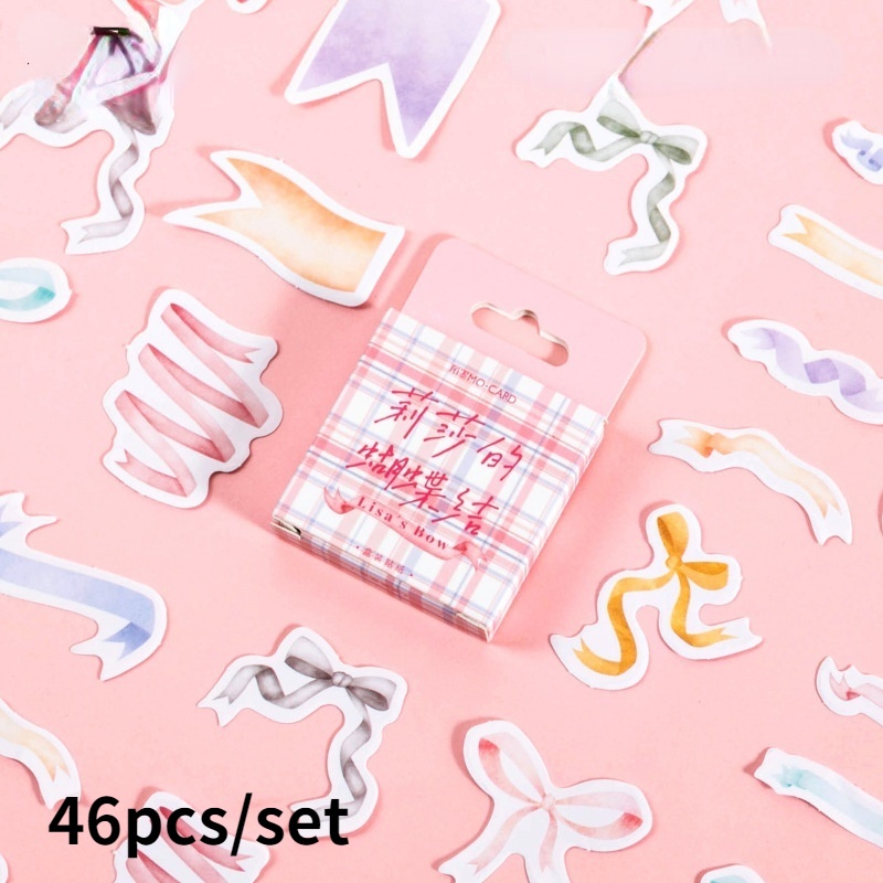 46pcs Bowknot Ribbon Pocket Diary Decoration Sticker Universal Sealing Decals Paper Crafts