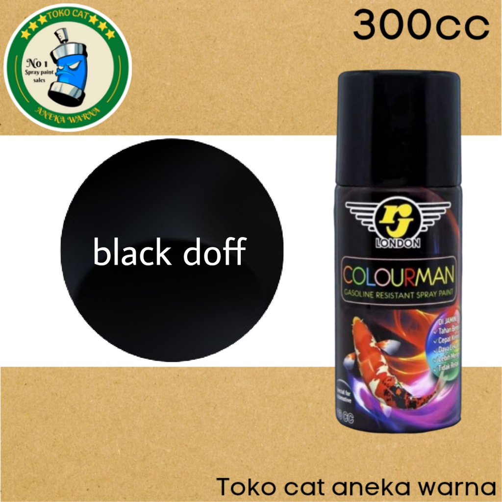 cat semprot 300cc colourman hitam doff dull black flat mate tahan bensin rj london spray paint pilok pilox