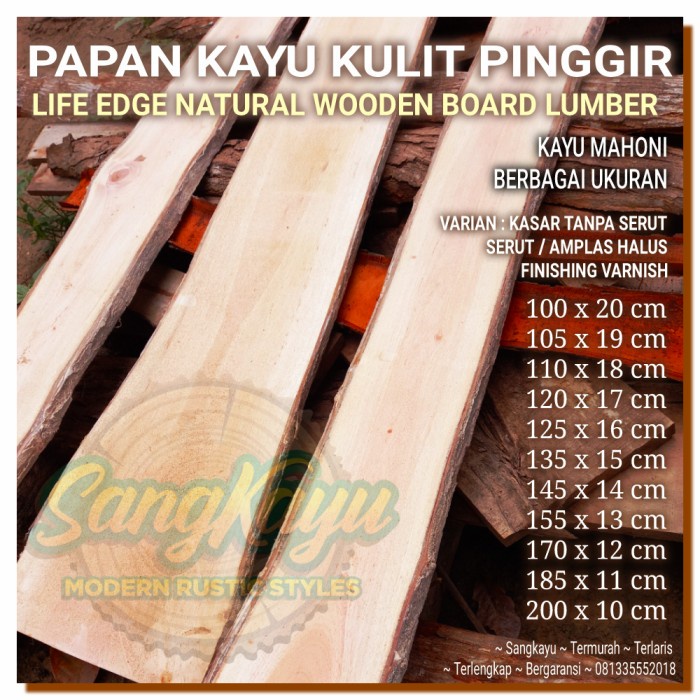 TERMURAH PAPAN KAYU MAHONI LIFE EGDE WOODEN BOARD LUMBER AMBALAN - TANPA SERUT, 200 x 10 cm